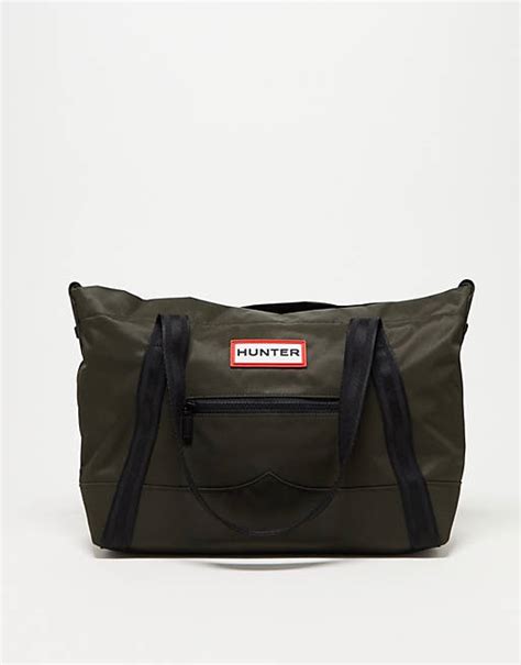 Hunter nylon clip top tote midi in khaki .